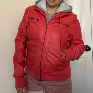 Coral Faux Leather Jacket